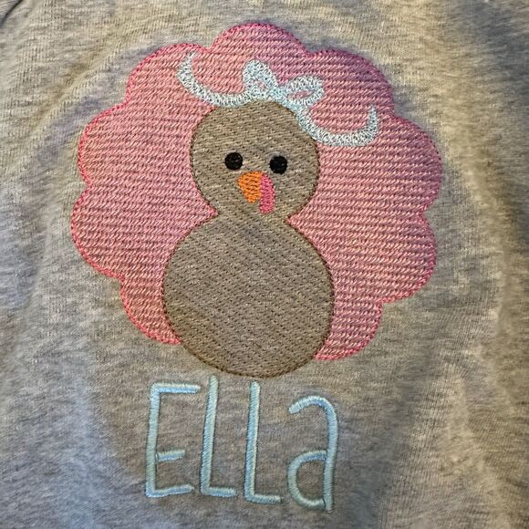 Ella Monogrammed Size 18 Months Thanksgiving Turkey Grey Sweatshirt 100% Cotton - Picture 4 of 6